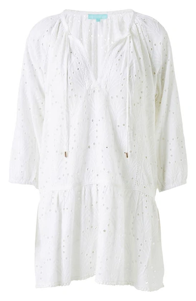 Melissa Odabash Ashley Eyelet Detail Cotton Cover-up Tunic In White Fan