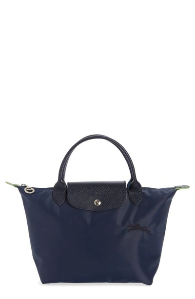 Shop Longchamp Le Pliage Green Recycled Canvas Top Handle Bag In Marine