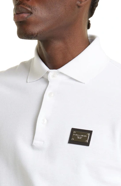 Shop Dolce & Gabbana Logo Plate Cotton Piqué Polo In White