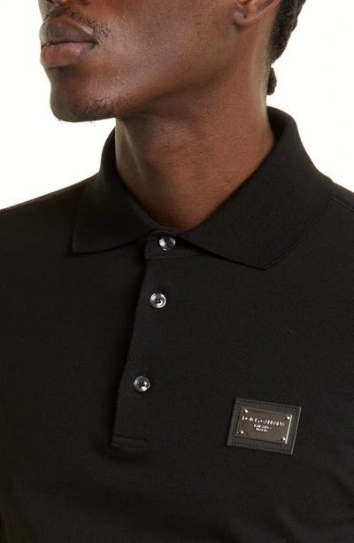 Shop Dolce & Gabbana Logo Plate Cotton Piqué Polo In Black