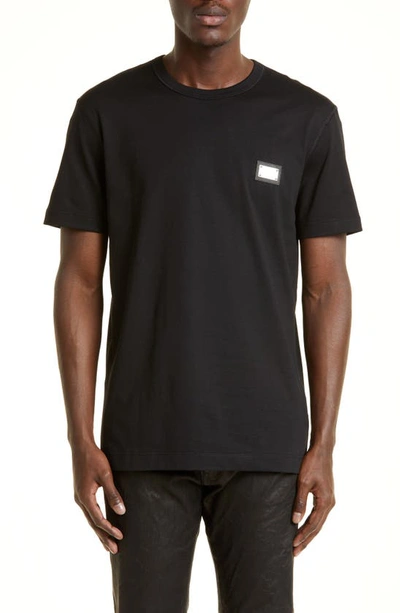 Shop Dolce & Gabbana Logo Plate Crewneck Cotton T-shirt In Black