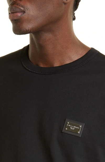 Dolce & Gabbana Cotton T-shirt With Metal Plaque Featuring Front Logo In Black