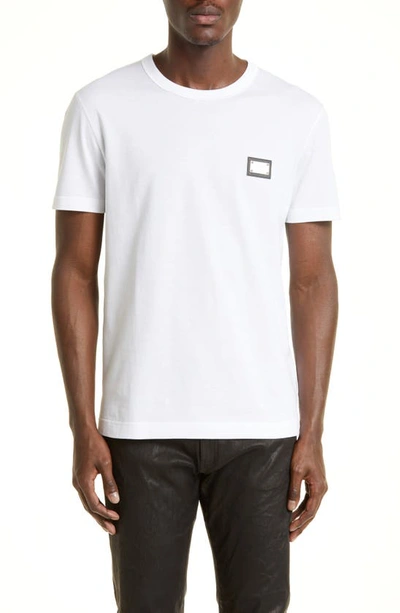Dolce & Gabbana Logo Plate Crewneck Cotton T-shirt In Opt White