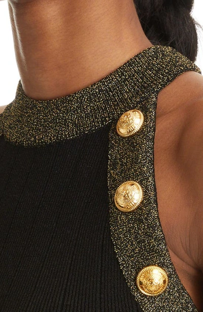 Shop Balmain Golden Trim Six-button Knit Crop Top In Black/ Gold