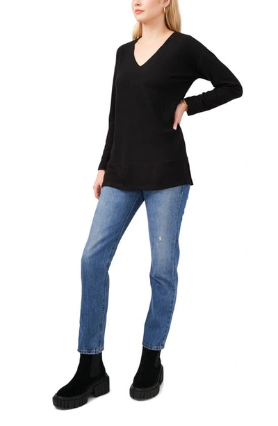 Shop Vince Camuto Ribbed Sleeve V-neck Top In Rich Black