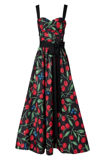 Shop Carolina Herrera Cherry Print Dress In Black Multi
