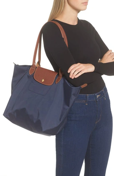 Longchamp Le Pliage Large Shoulder Tote Bag In Marine