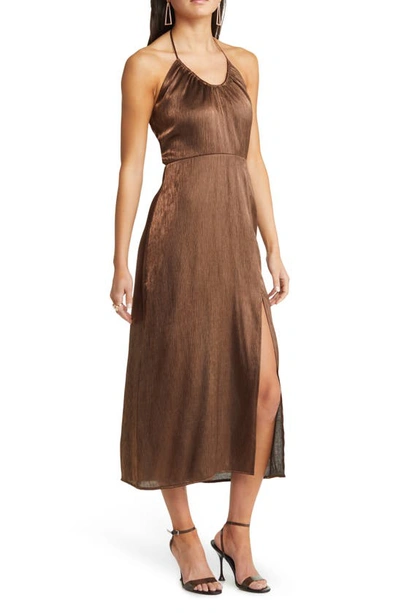 Shop Open Edit Scoop Neck Halter Dress In Bronze