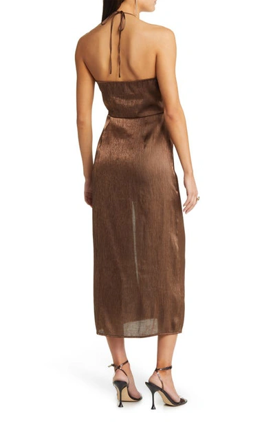 Shop Open Edit Scoop Neck Halter Dress In Bronze