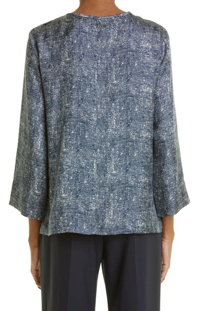 Shop Max Mara Clio Tweed Print Silk Top In Ultramarine