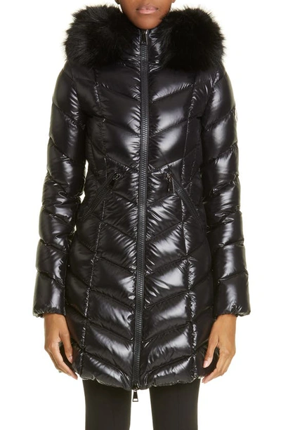 Shop Moncler Fulmarre Quilted Down Coat With Faux Fur Trim In Black