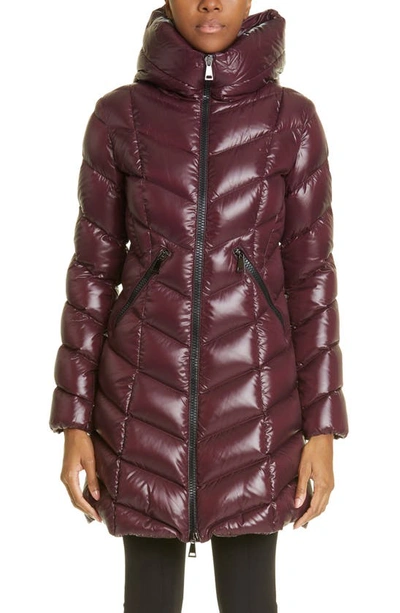 Shop Moncler Marus Quilted Down Hooded Puffer Coat In Burgundy