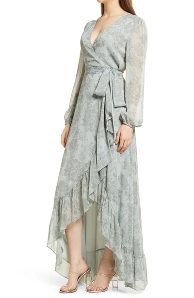 Shop Wayf The Meryl Floral Long Sleeve Wrap Gown In Sage Shadow Bouquet Print