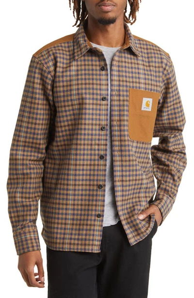 Carhartt Beige Wool Blend Checked Over Shirt In Quadri | ModeSens