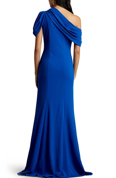 Shop Tadashi Shoji One-shoulder Body-con Gown In Mystic Blue