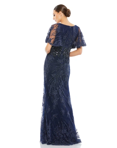Shop Mac Duggal Vintage Flutter Sleeve Evening Gown In Midnight