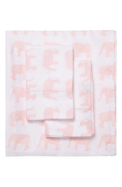 Melange Pink Elephant Print 400 Tc Cotton 3-piece Sheet Set In Pink