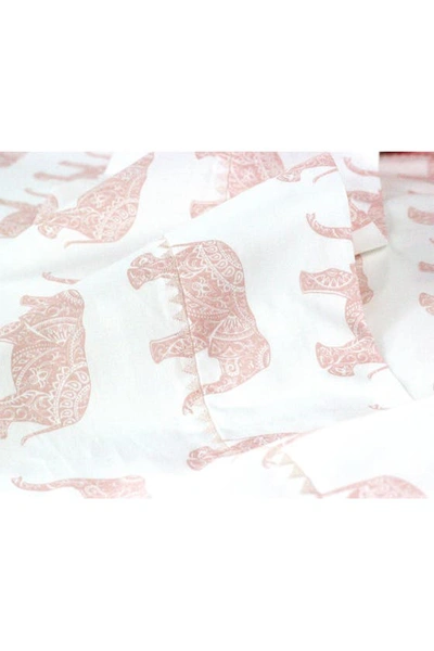 Melange Pink Elephant Print 400 Tc Cotton 3-piece Sheet Set In Pink