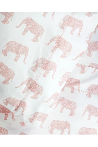 Melange Pink Elephant Print 400 Tc Cotton 3-piece Sheet Set In Pink
