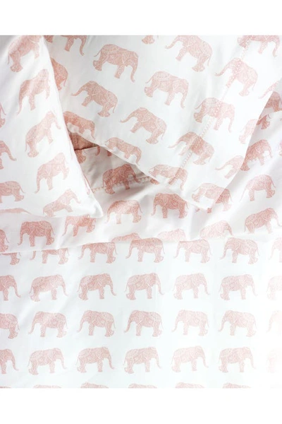 Melange Pink Elephant Print 400 Tc Cotton 3-piece Sheet Set In Pink
