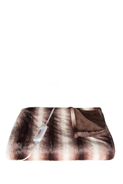 Shop Luxe Brown/white Faux Fur Heated Throw Blanket