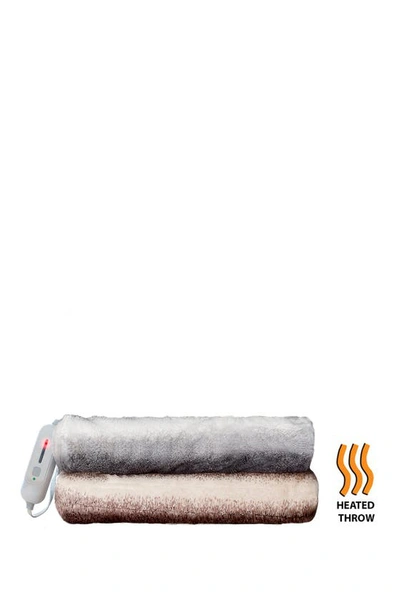 Luxe Brown/white Faux Fur Heated Throw Blanket In Brown/white