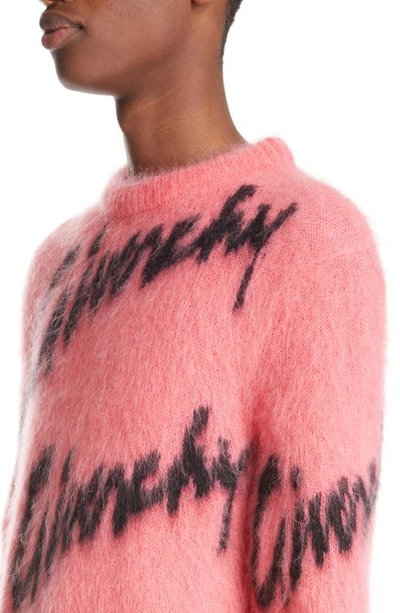 Shop Givenchy Intarsia Logo Crewneck Mohair & Wool Blend Sweater In Pink/ Black