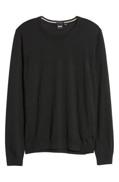 Shop Hugo Boss Leno Virgin Wool Crewneck Sweater In Black