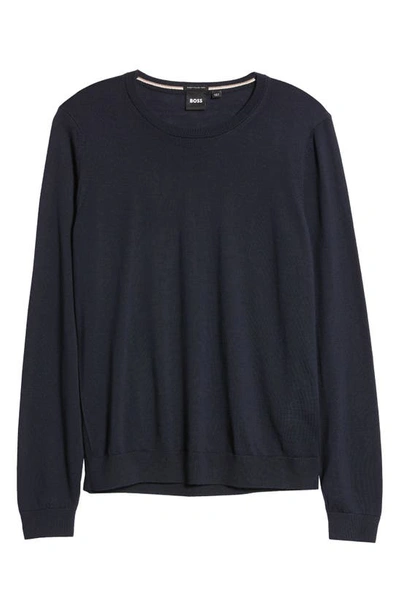 Hugo Boss Leno-p Slim Fit Wool Crewneck Sweater In Dark Blue