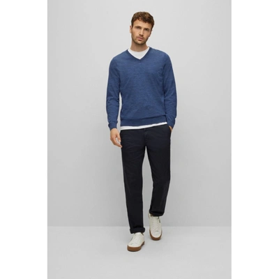 Shop Hugo Boss V-neck Slim-fit Sweater In Virgin Wool In Blue