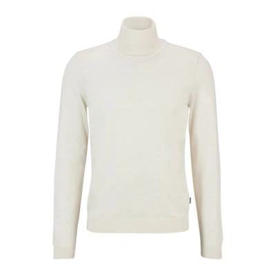 Shop Hugo Boss Slim-fit Rollneck Sweater In Virgin Wool In Beige