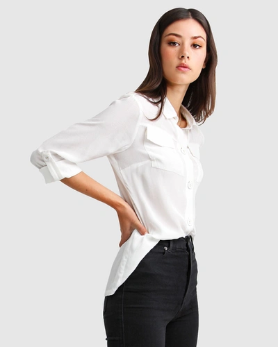 Shop Belle & Bloom Eclipse Rolled Sleeve Blouse - Cream In White