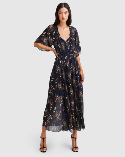 Shop Belle & Bloom Amour Amour Ruffled Midi Dress - Navy In Blue