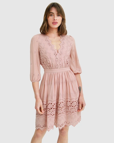 Shop Belle & Bloom Sweet Talk Eyelet Mini Dress - Dusty Rose In Pink