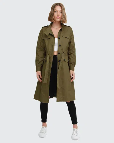 Shop Belle & Bloom Carlisle Button Front Trench Coat - Military In Green