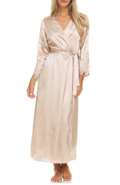 Shop Flora Nikrooz Flora By  Stella Belted Lace Trim Satin Robe In Almond
