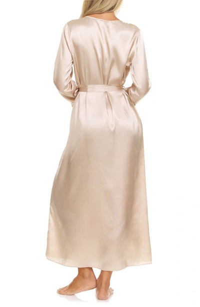 Flora Nikrooz Stella Belted Lace Trim Satin Robe In Almond