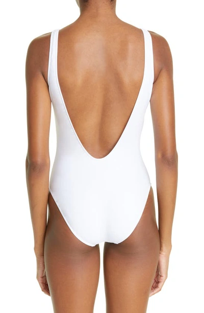 Shop Moschino Fasten Your Seatbelt Trompe L'oeil One-piece Swimsuit In Fantasy Print White