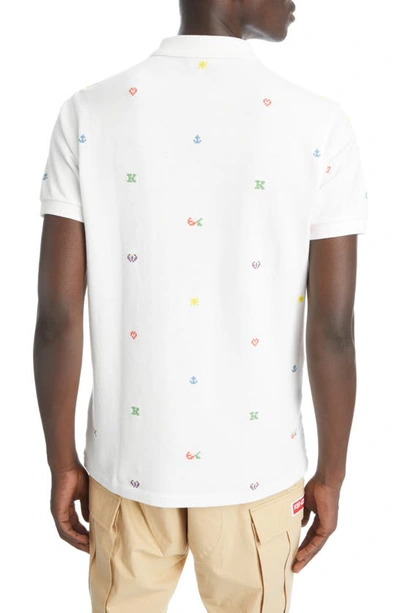 Shop Kenzo Pixel Embroidered Cotton Polo In Off White