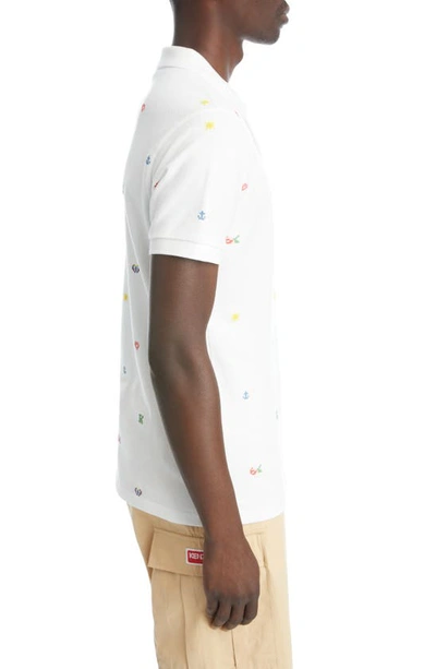 Shop Kenzo Pixel Embroidered Cotton Polo In Off White