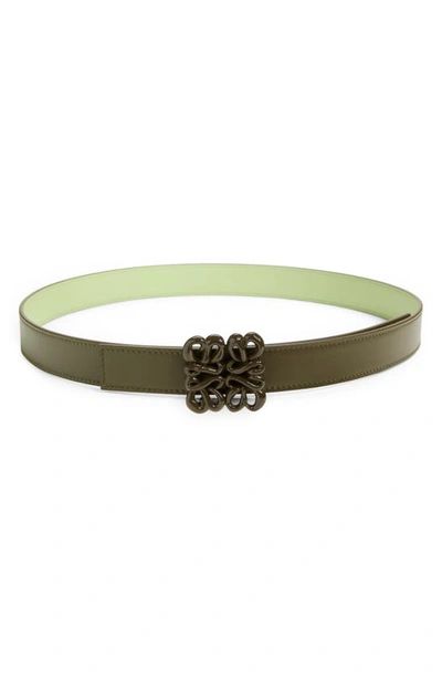 Shop Loewe Inflated Anagram Leather Reversible Belt In Tea Dust Glaze/ Pale Green