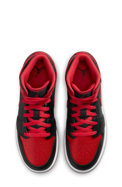 Shop Nike Kids' Air Jordan 1 Mid Sneaker In Black/ Fire Red/ White