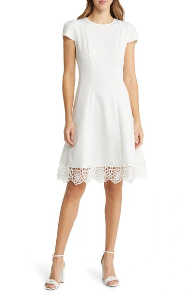 Shop Donna Ricco Tulip Sleeve Lace Hem Fit & Flare Dress In Ivory