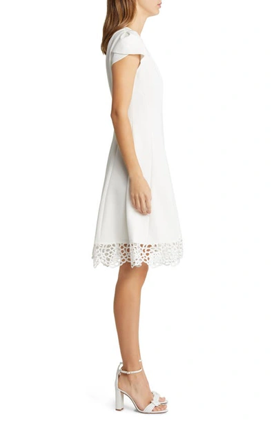 Shop Donna Ricco Tulip Sleeve Lace Hem Fit & Flare Dress In Ivory