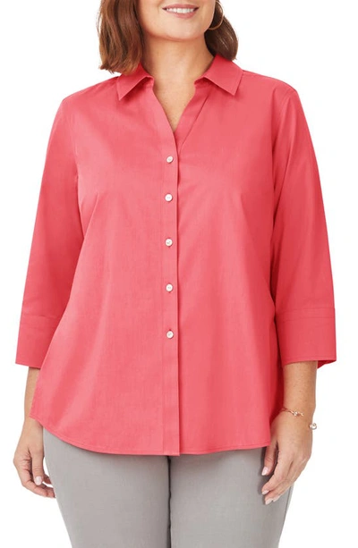 Shop Foxcroft Mary Non-iron Stretch Cotton Button-up Shirt In Coral Sunset
