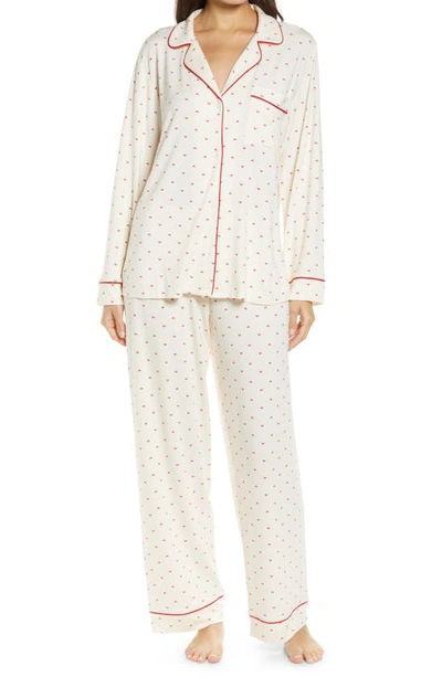 Shop Eberjey Gisele Print Jersey Knit Pajamas In Hearts Ivory/rosewood