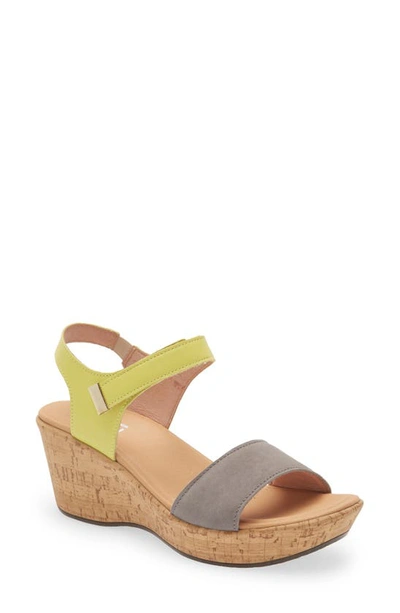 Shop Naot Summer Platform Wedge Sandal In Smoke Grey Nubuck/ Soft Lime