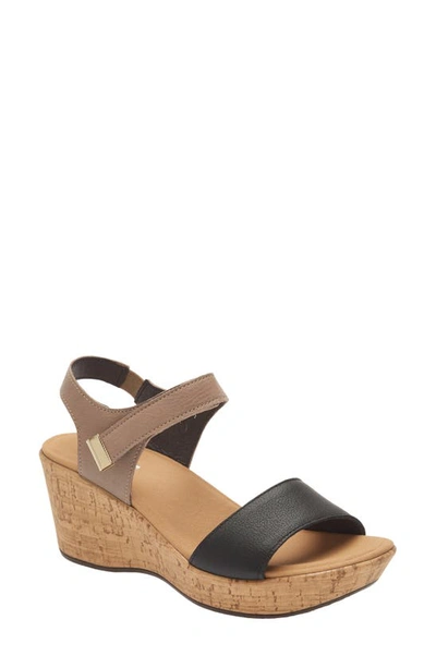 Shop Naot Summer Platform Wedge Sandal In Soft Black/ Soft Stone Leather