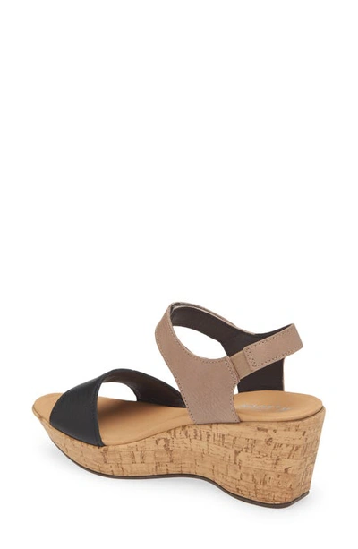 Shop Naot Summer Platform Wedge Sandal In Soft Black/ Soft Stone Leather