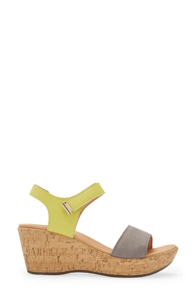 Shop Naot Summer Platform Wedge Sandal In Smoke Grey Nubuck/ Soft Lime